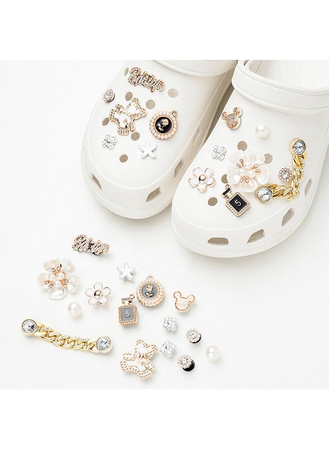 ​14 PCS Bling Shoe Charms, Pearl Diamond Chain Shiny Little Bear Charms Decoration, Favors Gifts for Birthday Party - Image 1